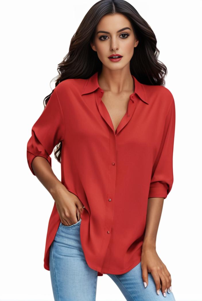 plus size formal shirt women s plus plain long sleeve turn down collar button up workwear shirt 148228