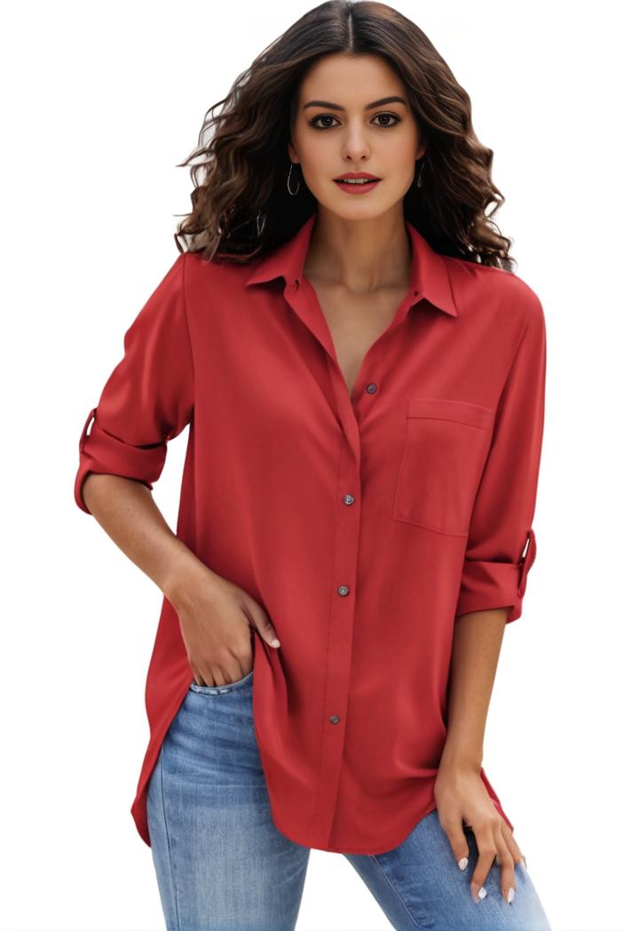 plus size formal shirt women s plus plain long sleeve turn down collar button up workwear shirt 148229