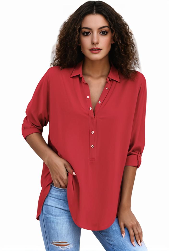plus size formal shirt women s plus plain long sleeve turn down collar button up workwear shirt 148231