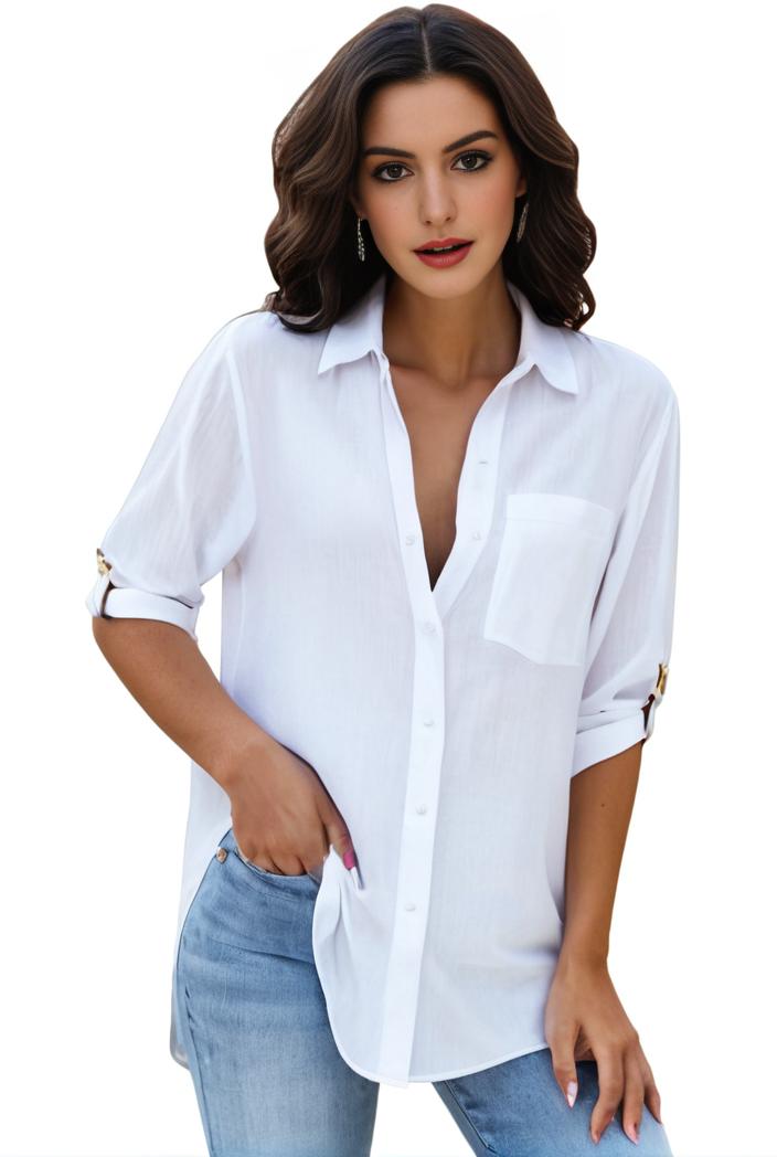 plus size formal shirt women s plus plain long sleeve turn down collar button up workwear shirt 148237