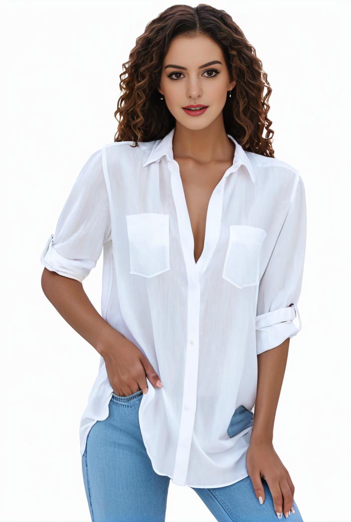 plus size formal shirt women s plus plain long sleeve turn down collar button up workwear shirt 148238