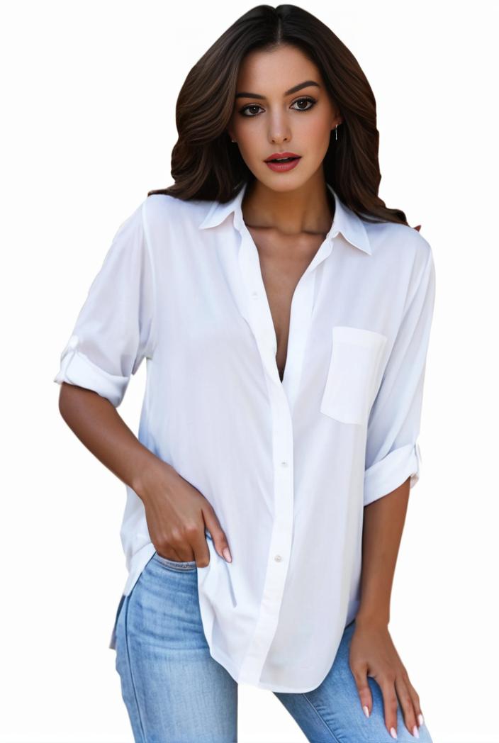 plus size formal shirt women s plus plain long sleeve turn down collar button up workwear shirt 148239