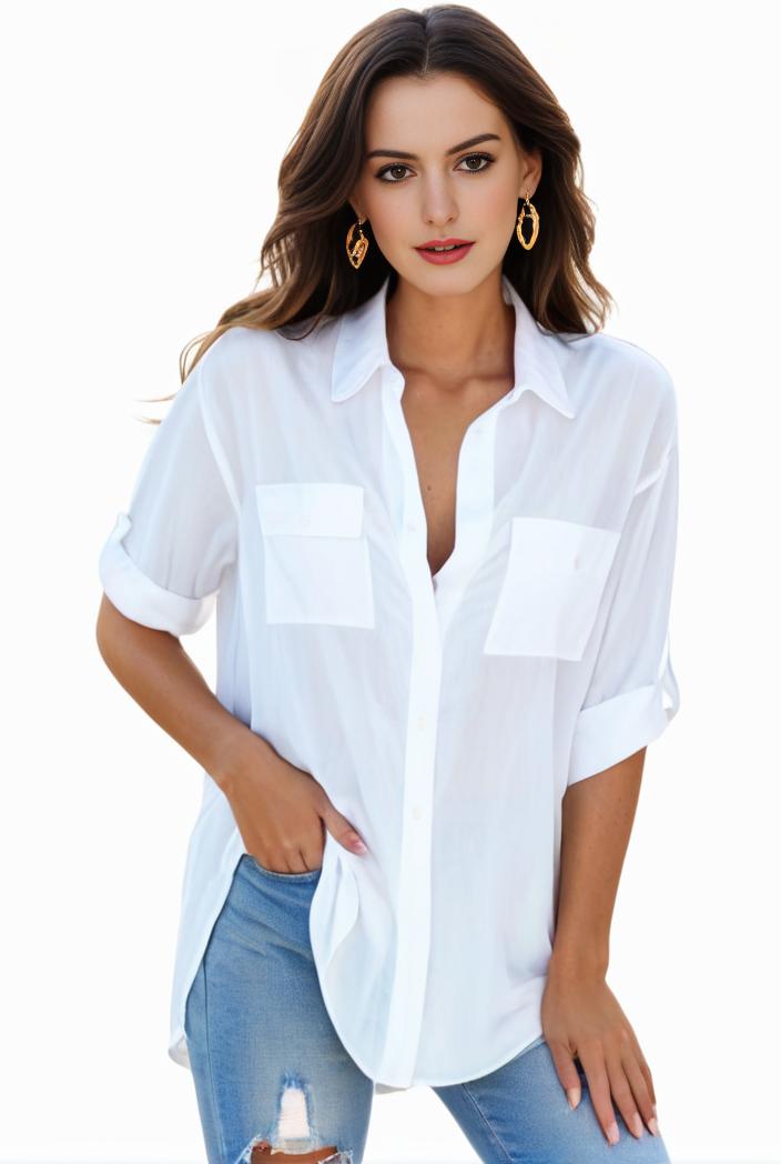 plus size formal shirt women s plus plain long sleeve turn down collar button up workwear shirt 148241