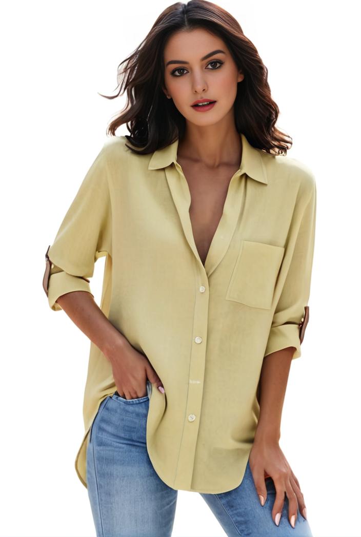 plus size formal shirt women s plus plain long sleeve turn down collar button up workwear shirt 148245