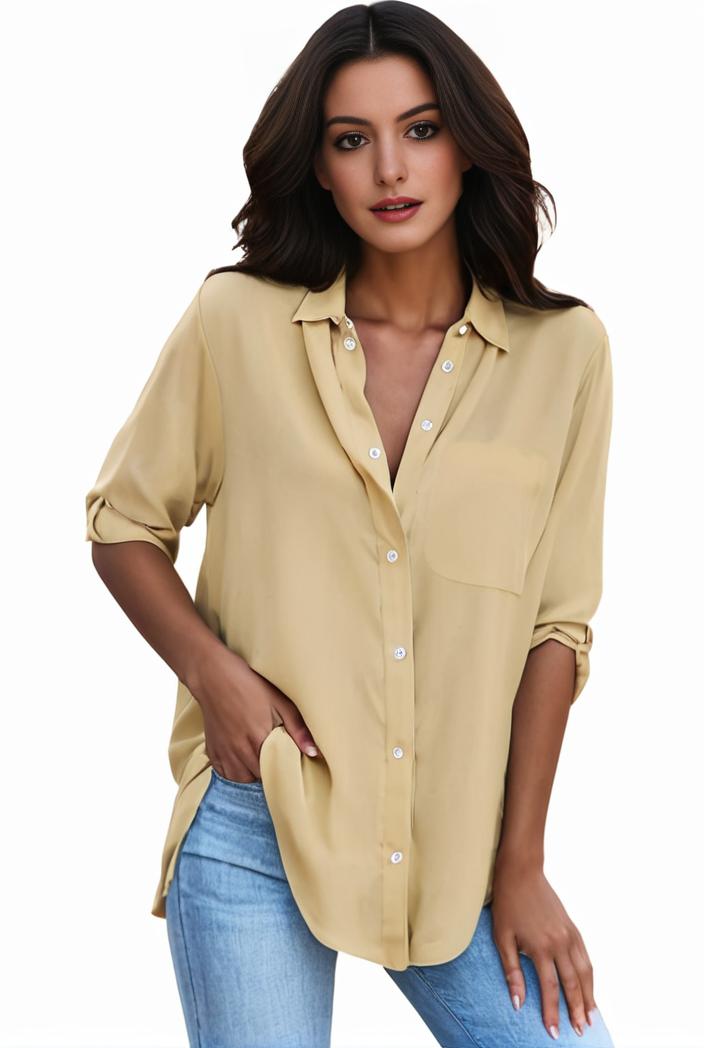 plus size formal shirt women s plus plain long sleeve turn down collar button up workwear shirt 148247