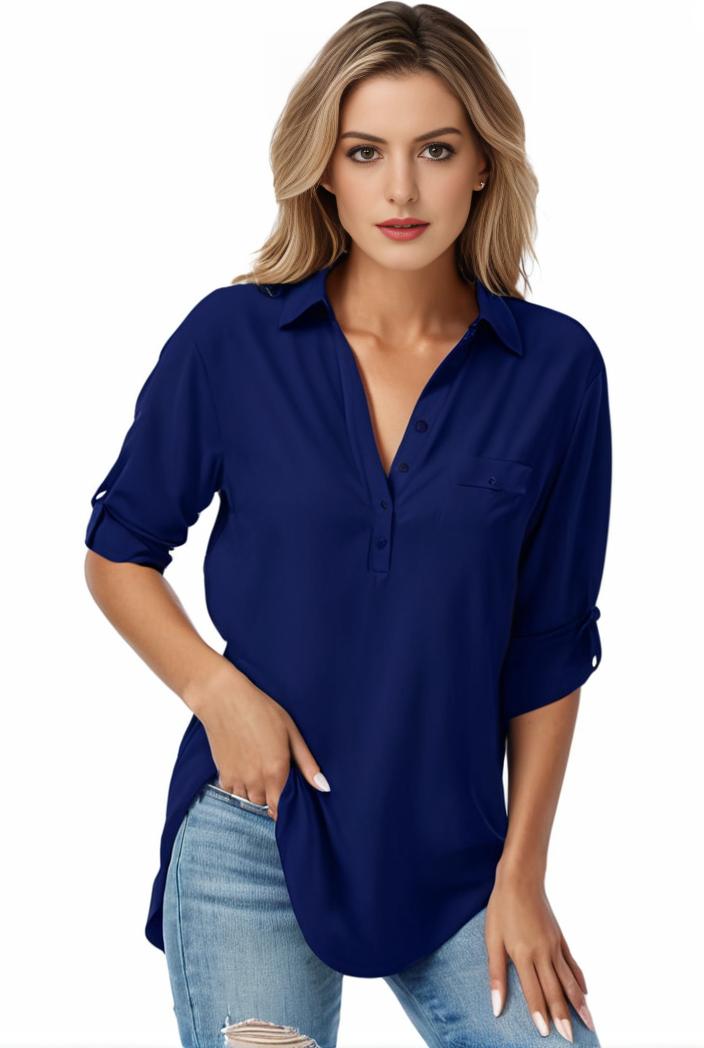 plus size formal shirt women s plus plain long sleeve turn down collar button up workwear shirt 148251