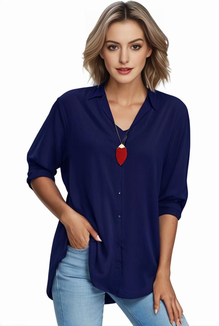 plus size formal shirt women s plus plain long sleeve turn down collar button up workwear shirt 148252