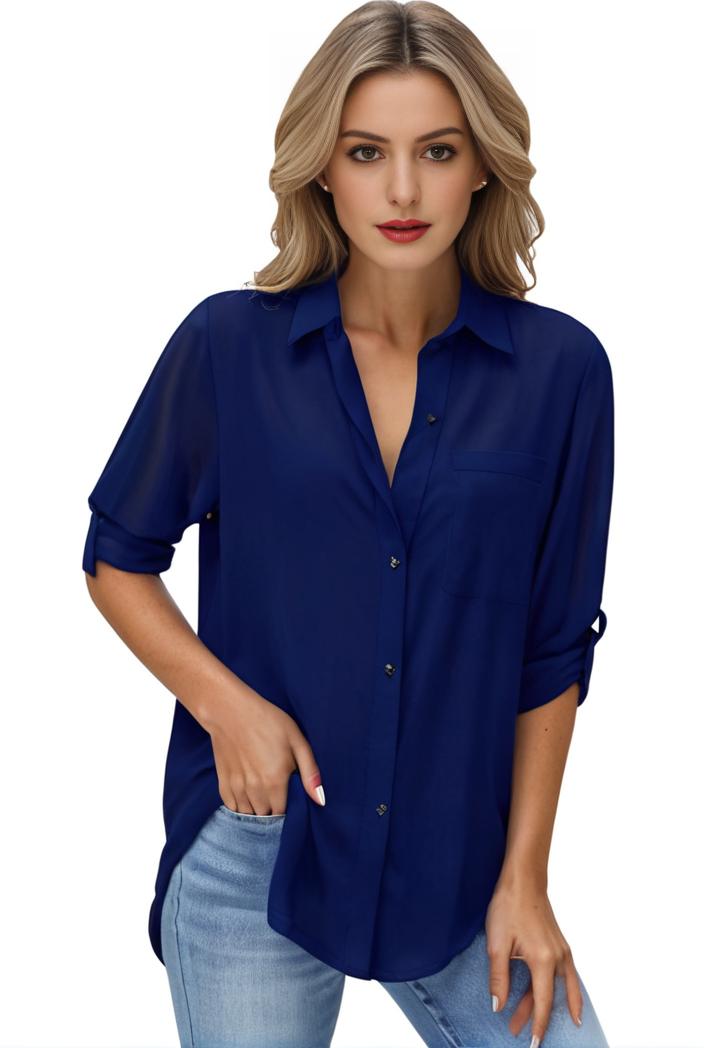 plus size formal shirt women s plus plain long sleeve turn down collar button up workwear shirt 148253