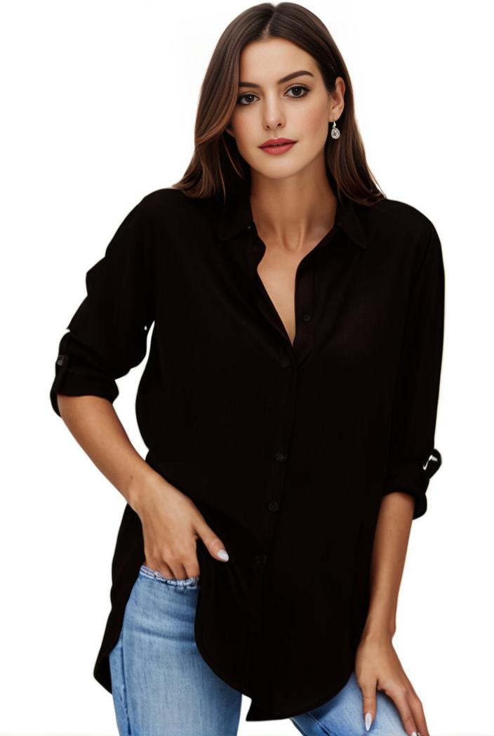 plus size formal shirt women s plus plain long sleeve turn down collar button up workwear shirt 148259