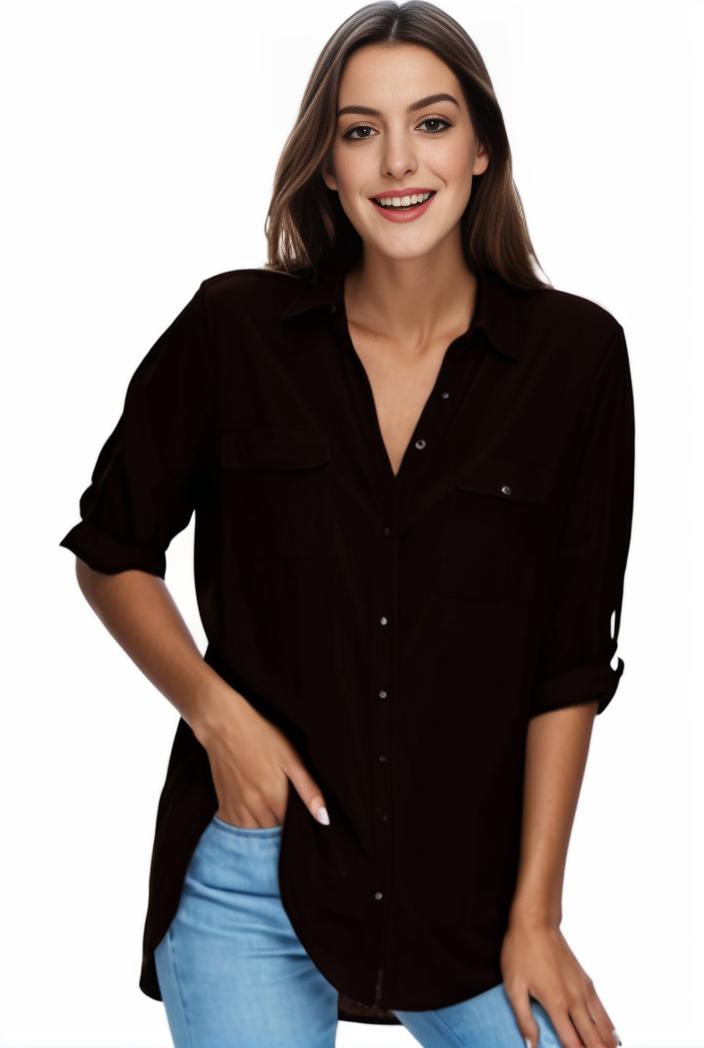 plus size formal shirt women s plus plain long sleeve turn down collar button up workwear shirt 148260