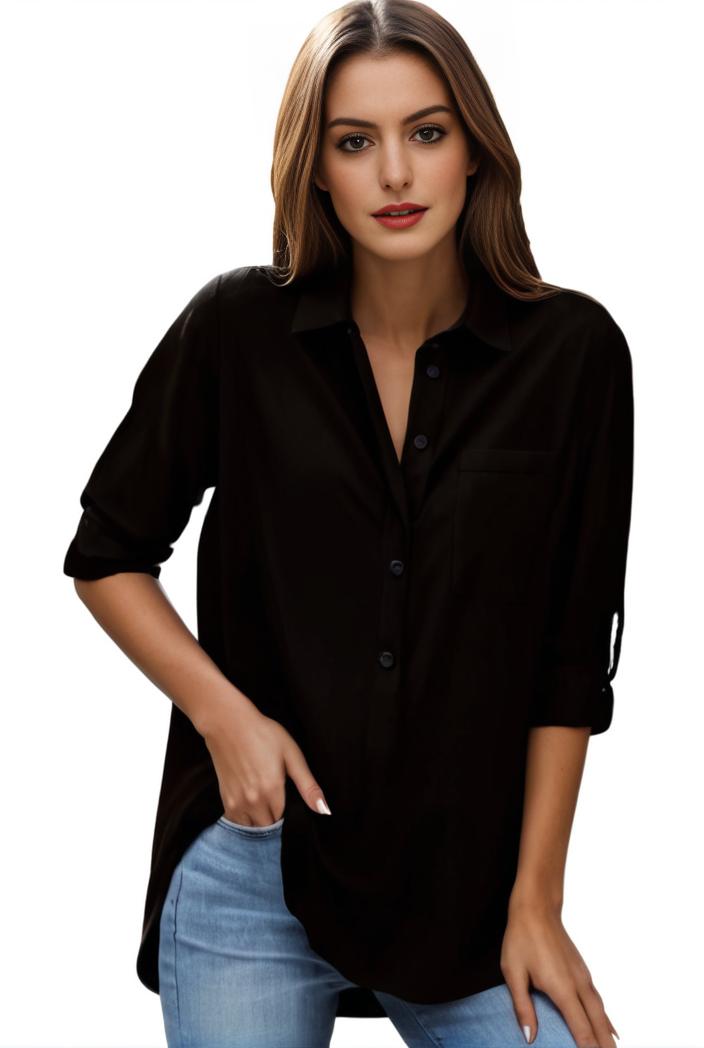 plus size formal shirt women s plus plain long sleeve turn down collar button up workwear shirt 148261