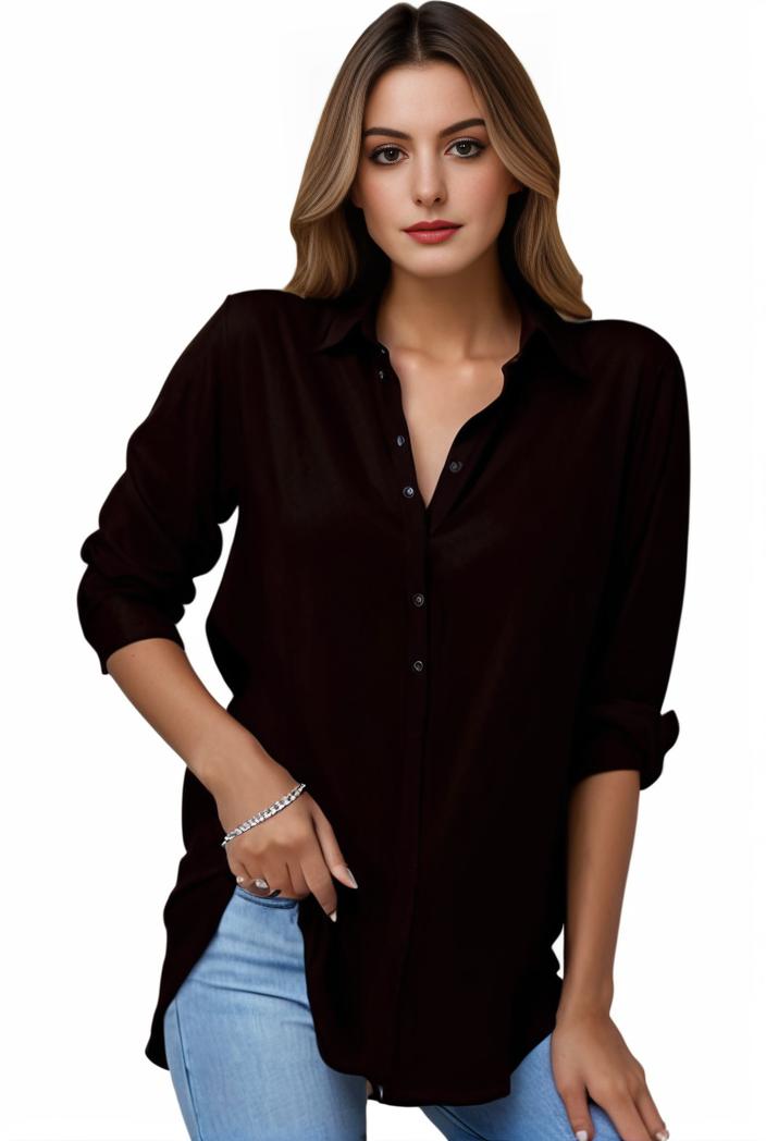 plus size formal shirt women s plus plain long sleeve turn down collar button up workwear shirt 148263