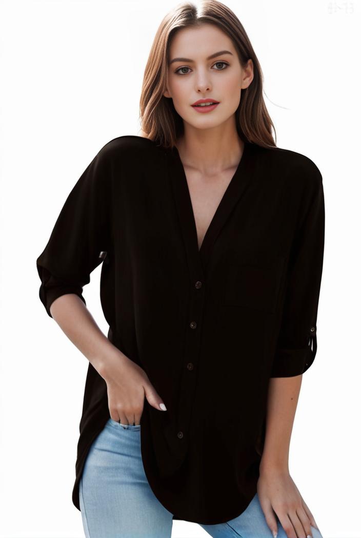 plus size formal shirt women s plus plain long sleeve turn down collar button up workwear shirt 148264