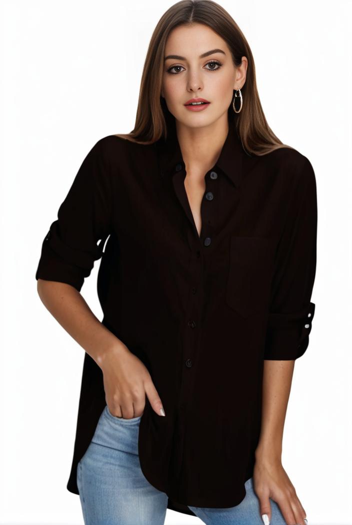 plus size formal shirt women s plus plain long sleeve turn down collar button up workwear shirt 148265