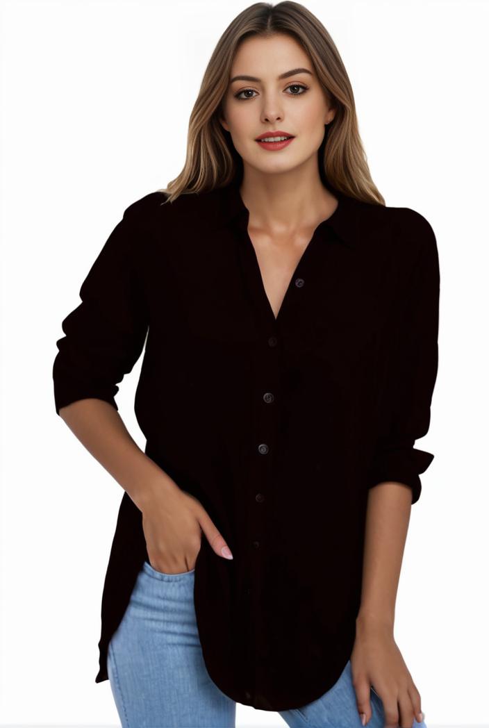 plus size formal shirt women s plus plain long sleeve turn down collar button up workwear shirt 148266