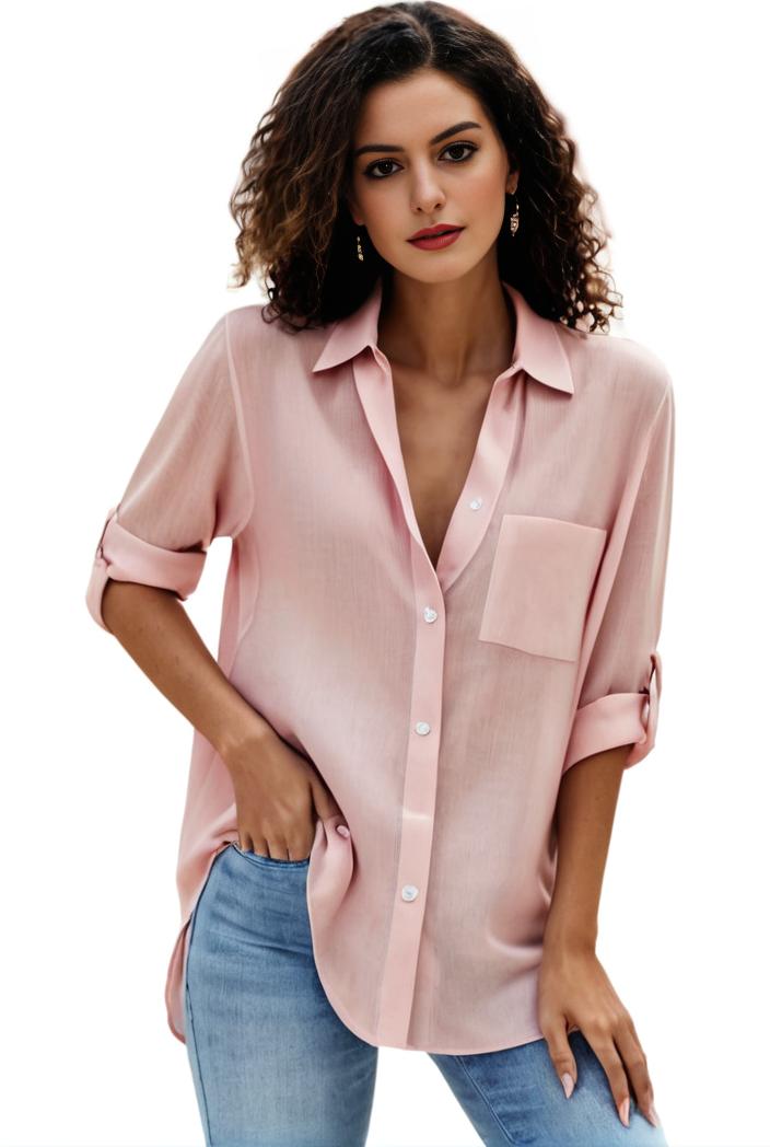 plus size formal shirt women s plus plain long sleeve turn down collar button up workwear shirt 148269