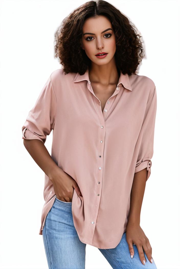 plus size formal shirt women s plus plain long sleeve turn down collar button up workwear shirt 148271