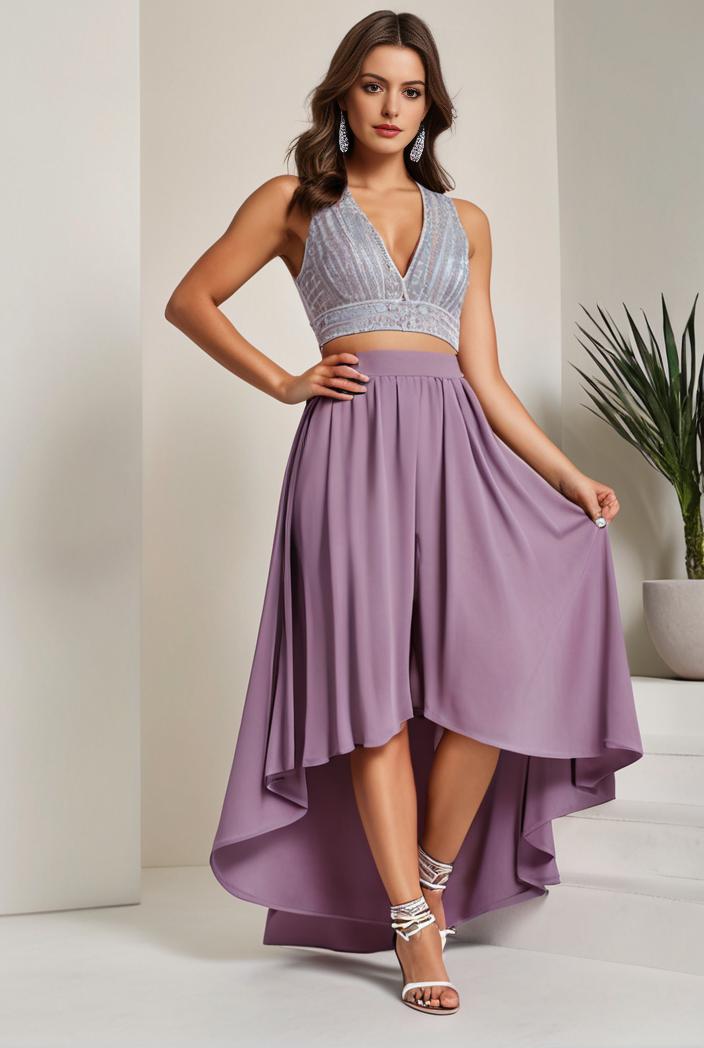 plus size sequin high low deep v neck tulle evening dresses 149734