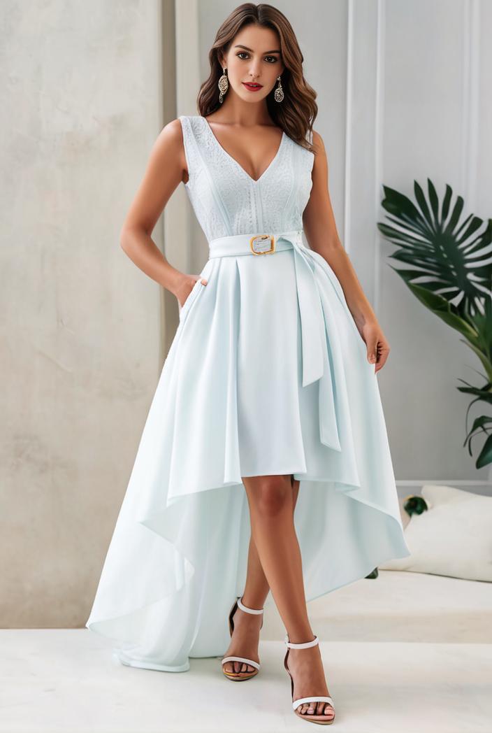 plus size sequin high low deep v neck tulle evening dresses 149746