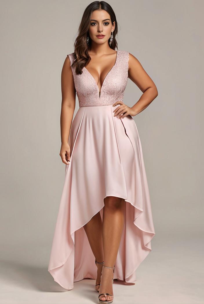 plus size sequin high low deep v neck tulle evening dresses 149777