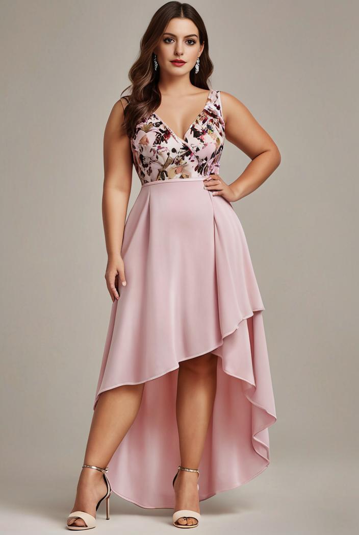 plus size sequin high low deep v neck tulle evening dresses 149782