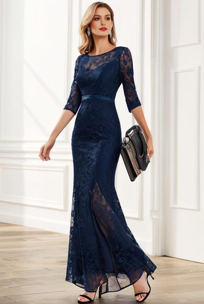 3 4 sleeve bodycon plunging back sequin evening dress 118730