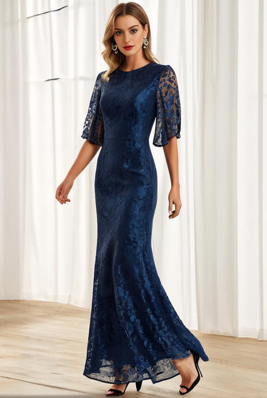 3 4 sleeve bodycon plunging back sequin evening dress 108167