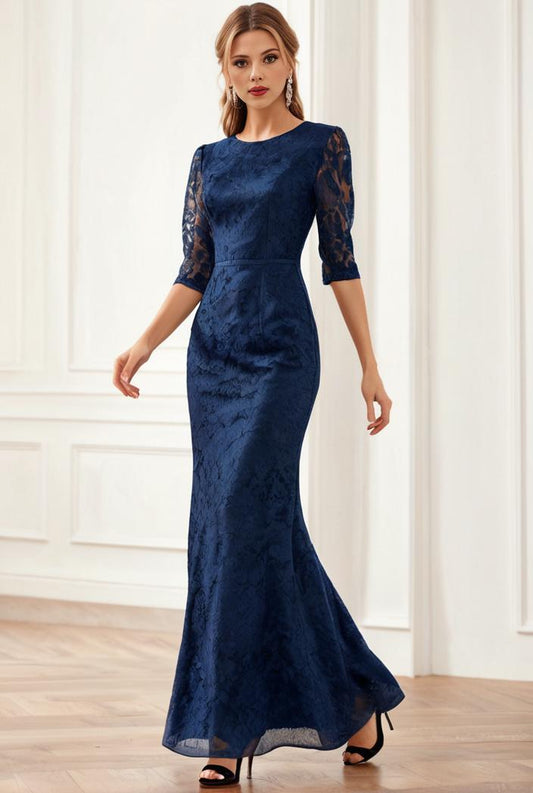 3 4 sleeve bodycon plunging back sequin evening dress 149230