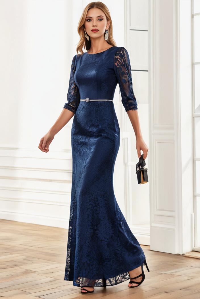 3 4 sleeve bodycon plunging back sequin evening dress 149236