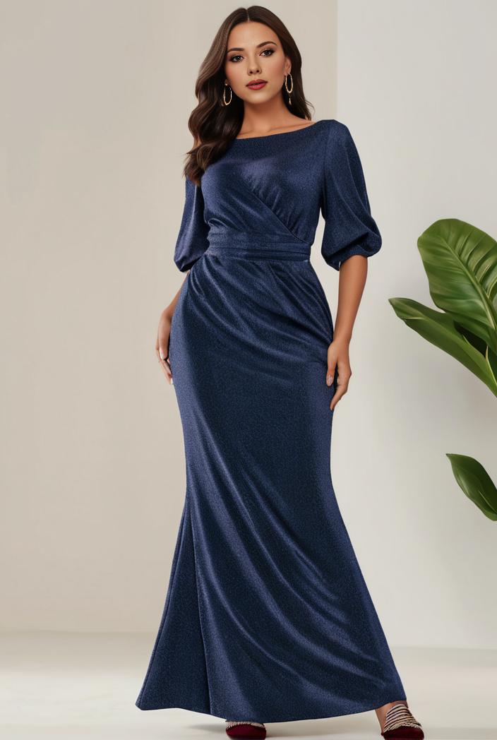 3 4 sleeve bodycon plunging back sequin evening dress 149242