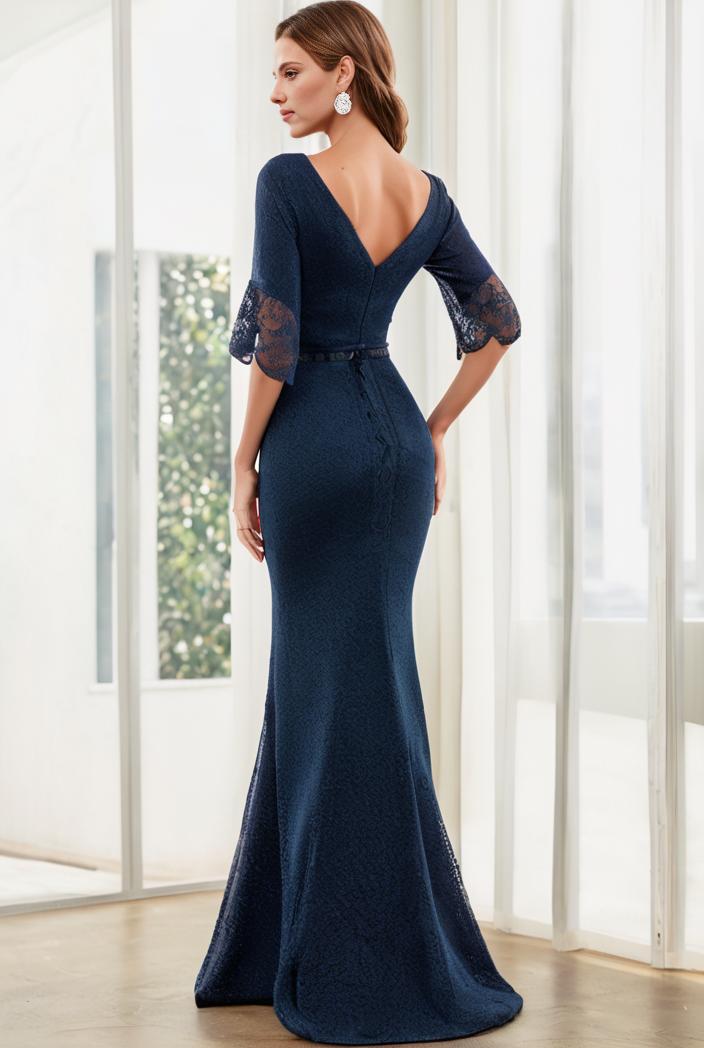 3 4 sleeve bodycon plunging back sequin evening dress 149250