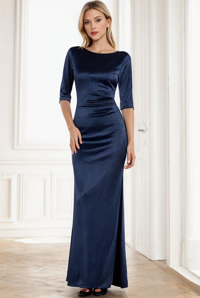 3 4 sleeve bodycon plunging back sequin evening dress 149257
