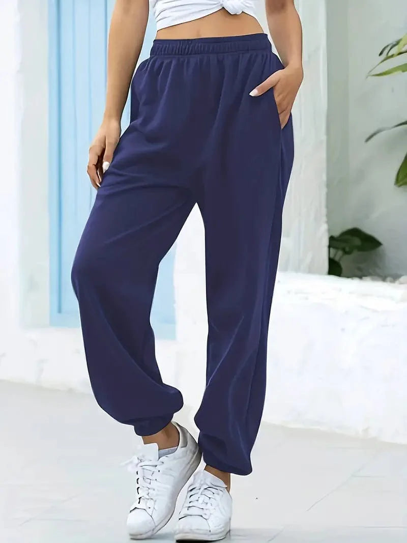 Solid Elastic High Waist Women's Sweatpants