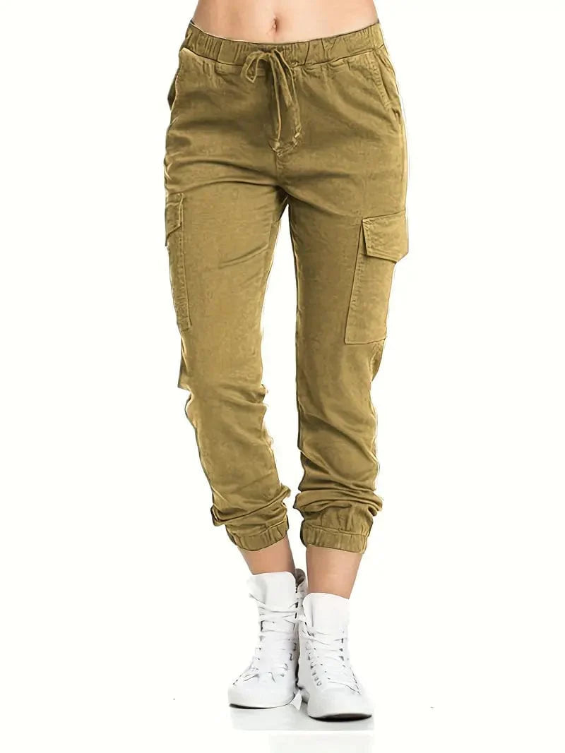Solid Drawstring Cargo Pants for Y2K, Elastic Waist Casual Trousers With Pockets, Women's Clothing