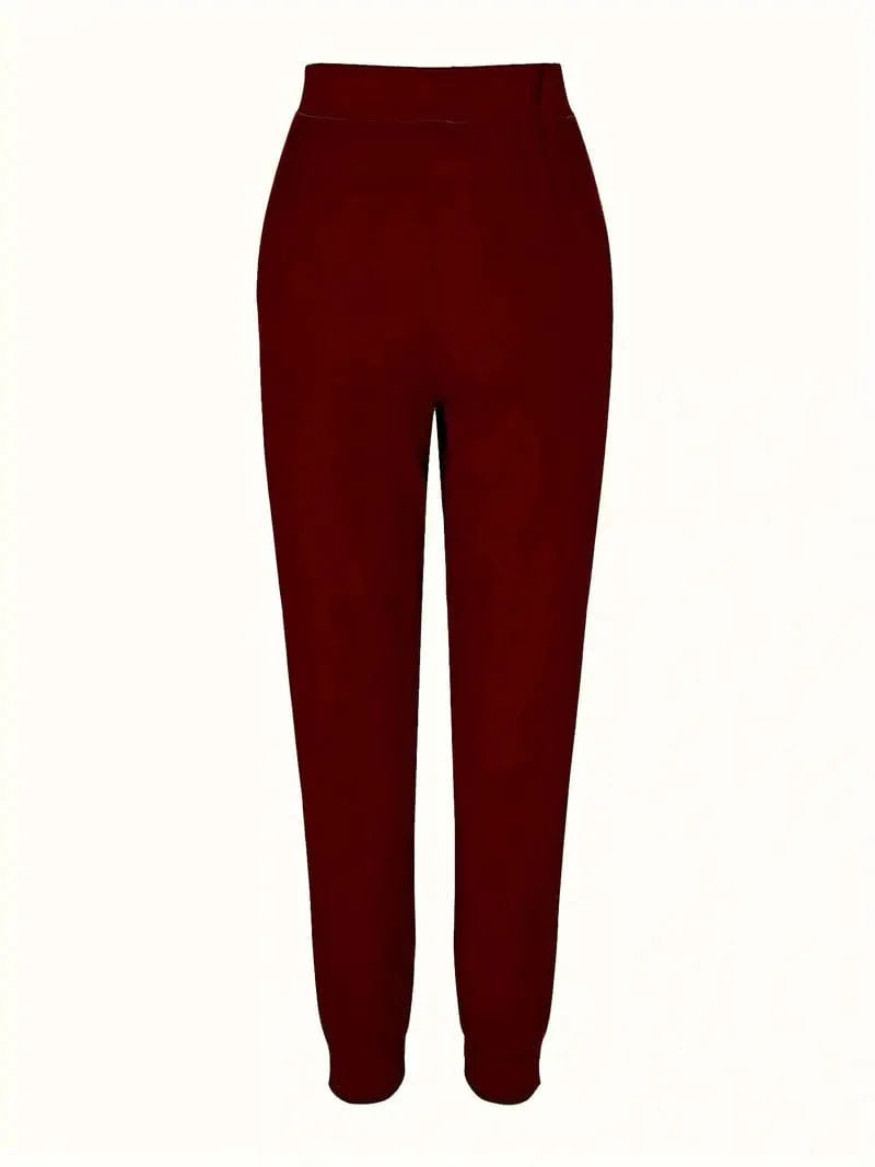 Solid Drawstring Pants, Women's Casual Long Length Trousers With Pockets