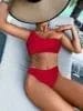 Sexy Ribbed Bikini Women's Swimsuits One Shoulder Swimwear Women Biquini Solid Brazilian Bikinis Set Bathing Suits Drop