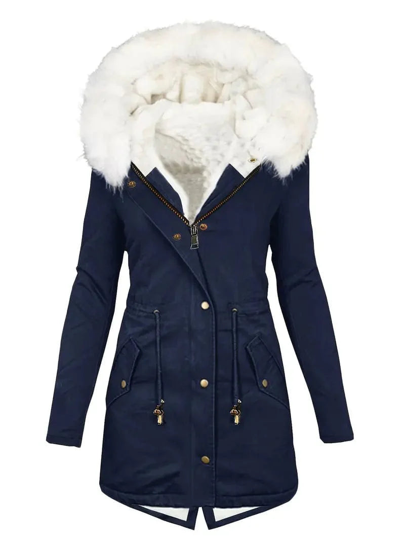 Zip-Up Faux Fur Hood Parka Coat with Thermal Lining
