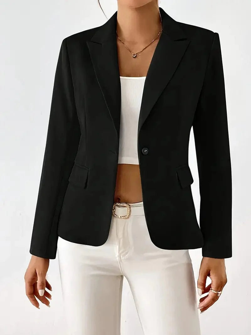 Single Button Blazer with Long Sleeves and Lapel Collar - Ideal for Office and Work Attire, Women's Clothing