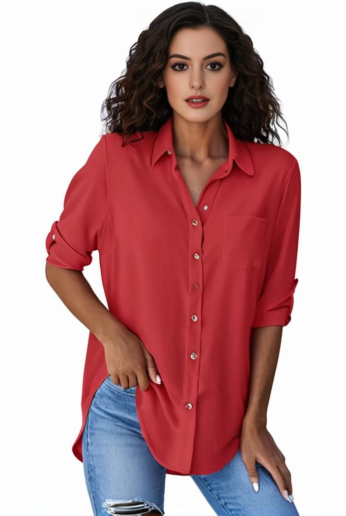 plus size formal shirt women s plus plain long sleeve turn down collar button up workwear shirt 127502