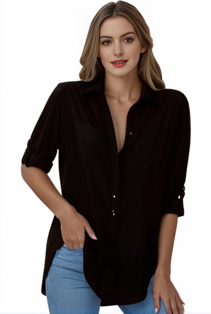 plus size formal shirt women s plus plain long sleeve turn down collar button up workwear shirt 127530