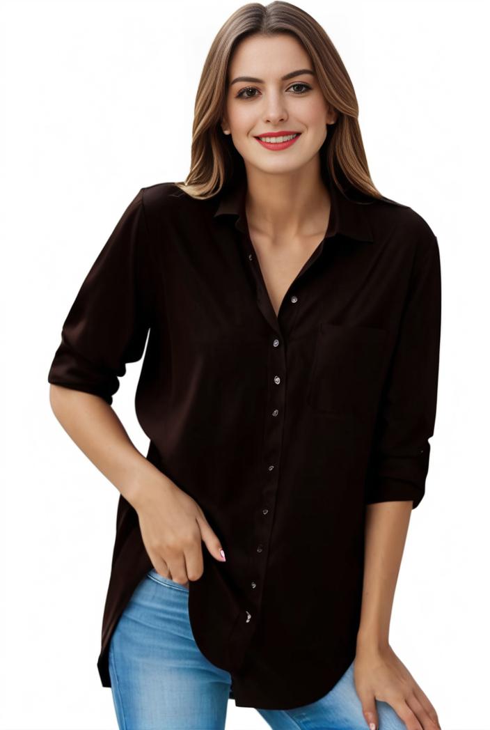 plus size formal shirt women s plus plain long sleeve turn down collar button up workwear shirt 127537