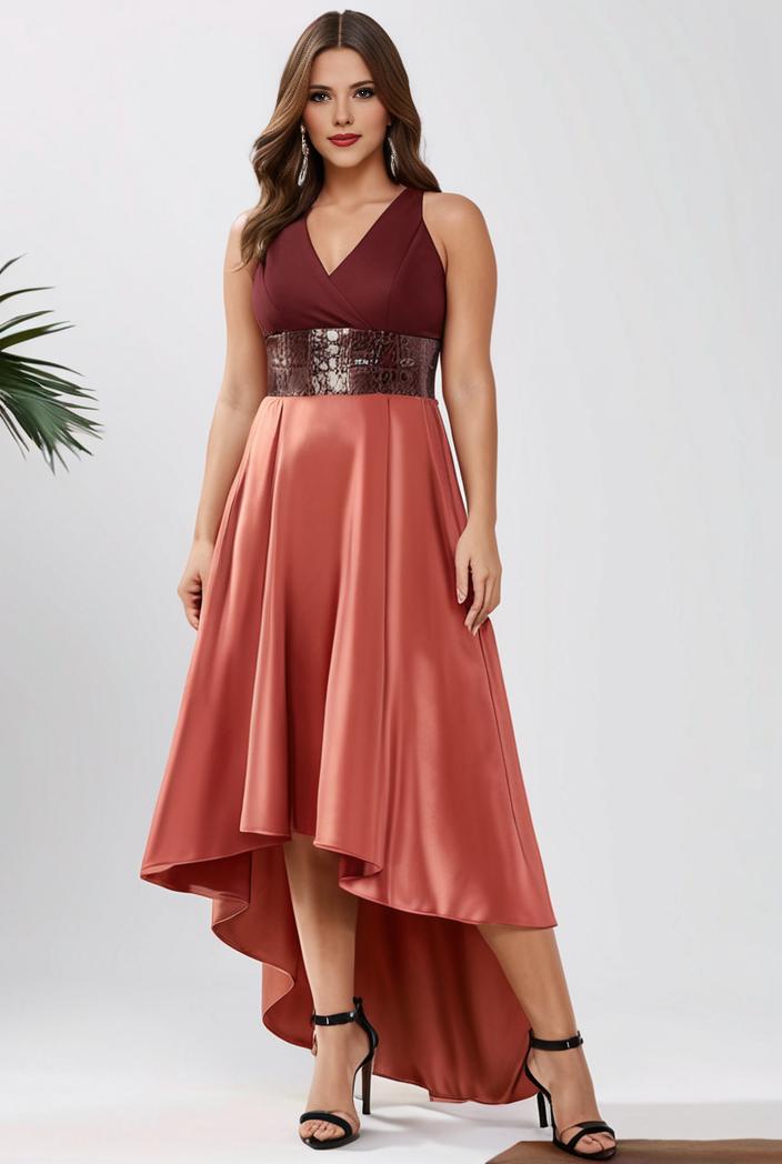 plus size sequin high low deep v neck tulle evening dresses 109265