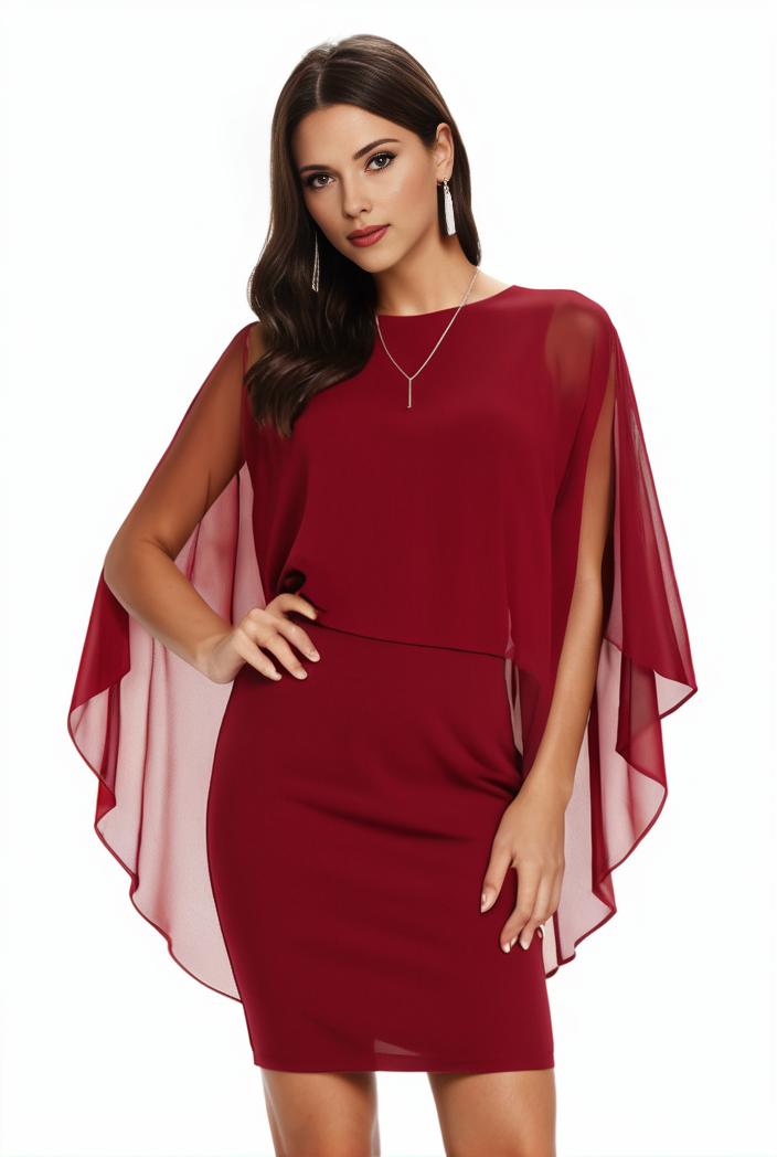 plus size solid round neck 3 4 sleeve cape midi dress women s plus elegant slight stretch cape midi dress 110032