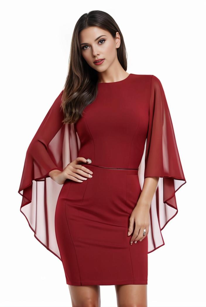 plus size solid round neck 3 4 sleeve cape midi dress women s plus elegant slight stretch cape midi dress 110034