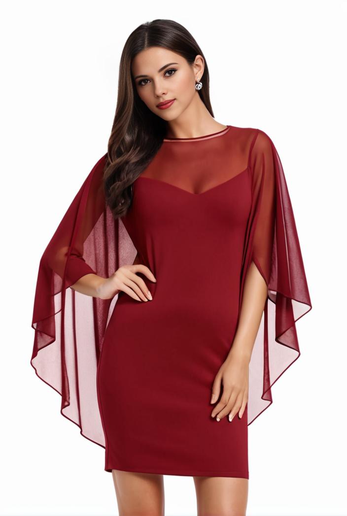 plus size solid round neck 3 4 sleeve cape midi dress women s plus elegant slight stretch cape midi dress 110035