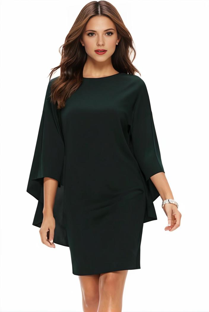 plus size solid round neck 3 4 sleeve cape midi dress women s plus elegant slight stretch cape midi dress 110039