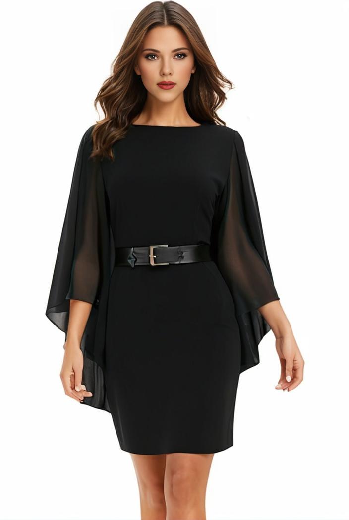plus size solid round neck 3 4 sleeve cape midi dress women s plus elegant slight stretch cape midi dress 110040