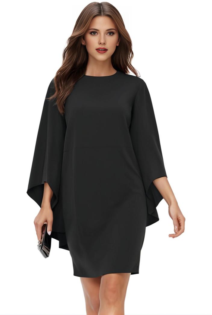plus size solid round neck 3 4 sleeve cape midi dress women s plus elegant slight stretch cape midi dress 110041