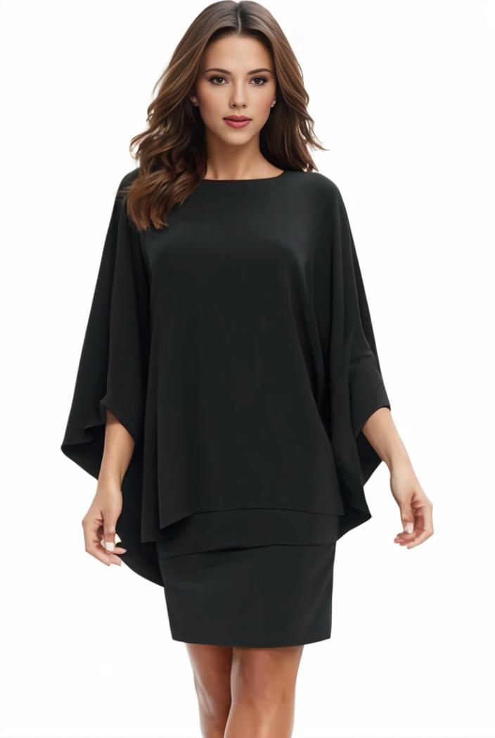 plus size solid round neck 3 4 sleeve cape midi dress women s plus elegant slight stretch cape midi dress 110042