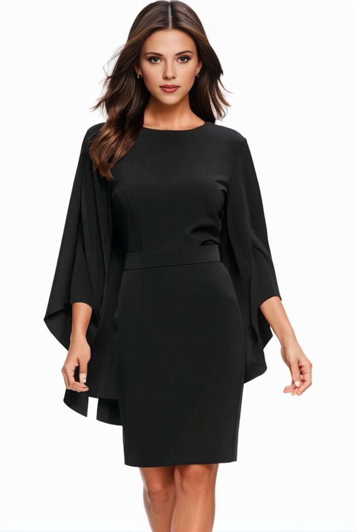 plus size solid round neck 3 4 sleeve cape midi dress women s plus elegant slight stretch cape midi dress 110043